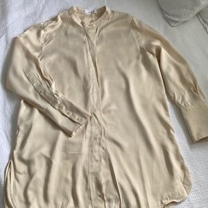 Mango Cream Button Down Shirt with Cuffed Sleeves and Mandarin Collar